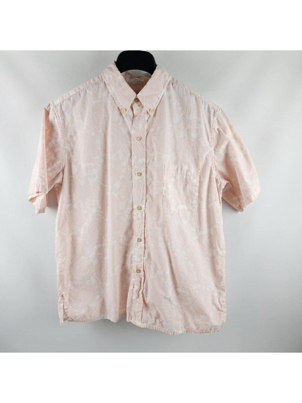 Reyn Spooner Shirt Mens Large Pink White Tonal Floral S/S Button Down Collar